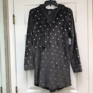 Joe Boxer Hooded Pull Over Sleepwear Lounger Gray with Metallic Stars-Size S NWT